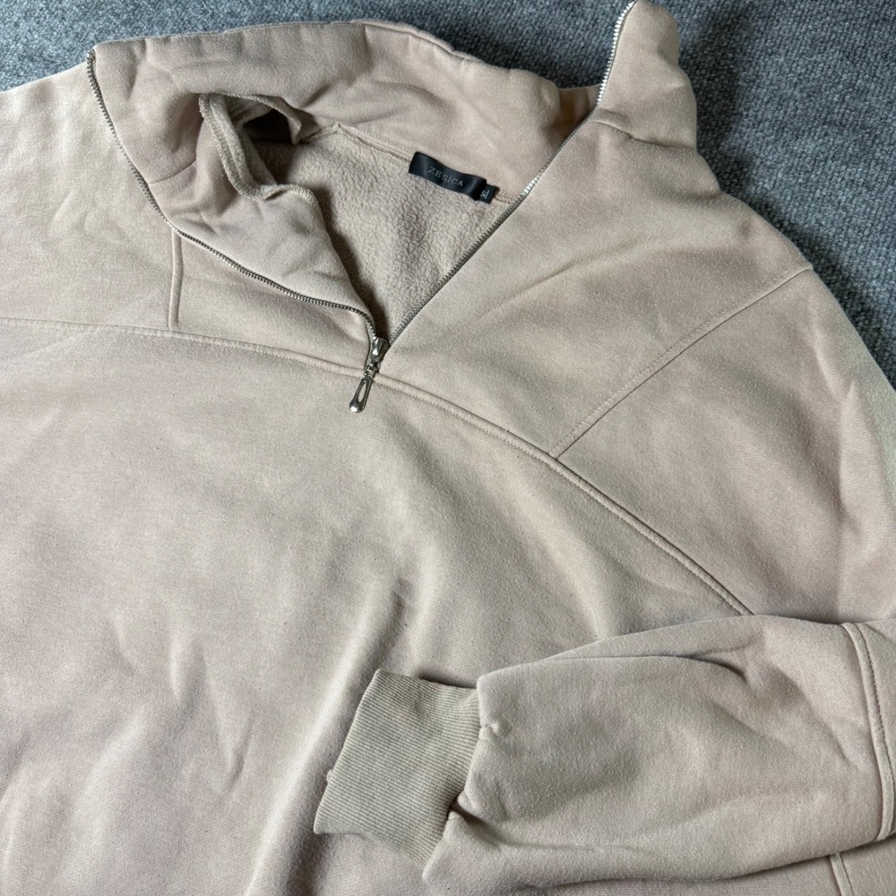 Zesica Oversized Half Zip Sweatshirt‎ Tan Beige Mock Neck Casual XL